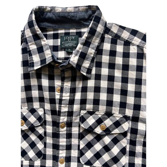 J. Crew Heavyweight Flannel Shirt XL Black Beige Buffalo Check Plaid Men's Slim - Picture 4 of 6